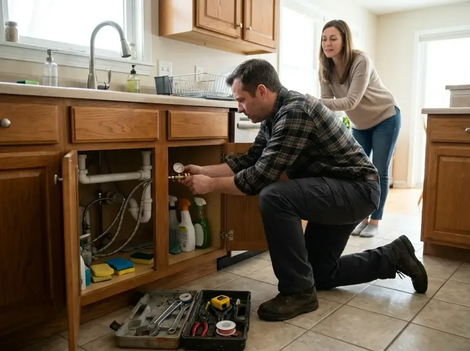 Plumber — Residential Kitchen — Plumber, Homeowner, Kitchen Sink Cabinet, Residential Kitchen, Plumbing